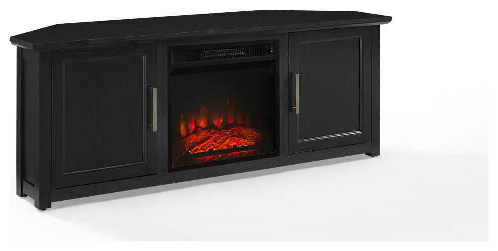 Camden 58" Corner TV Stand With Fireplace Black