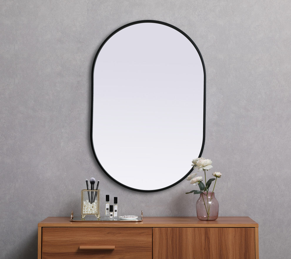 Metal Frame Oval Mirror 24X36 Inch, Black