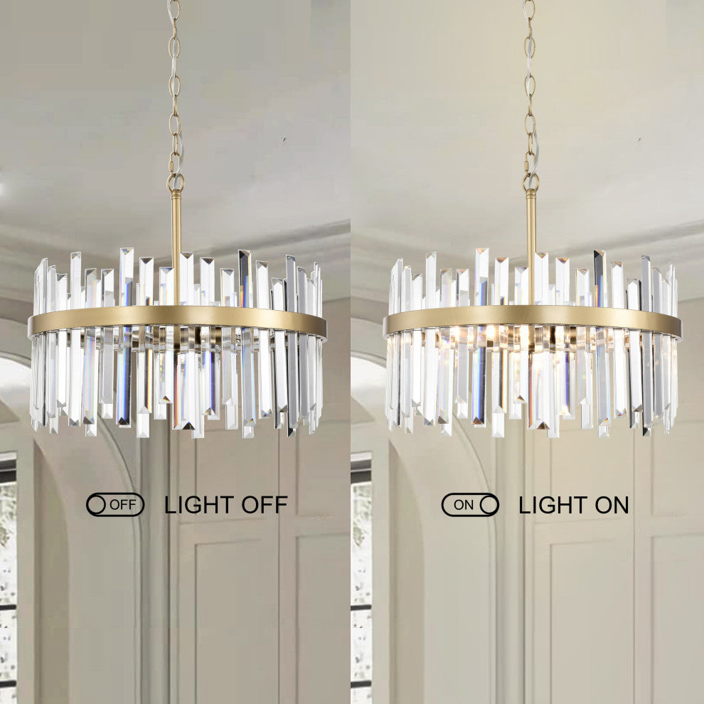 Eva 5-light Drum Crystal Glass Chandelier in Glossy Brass Finish