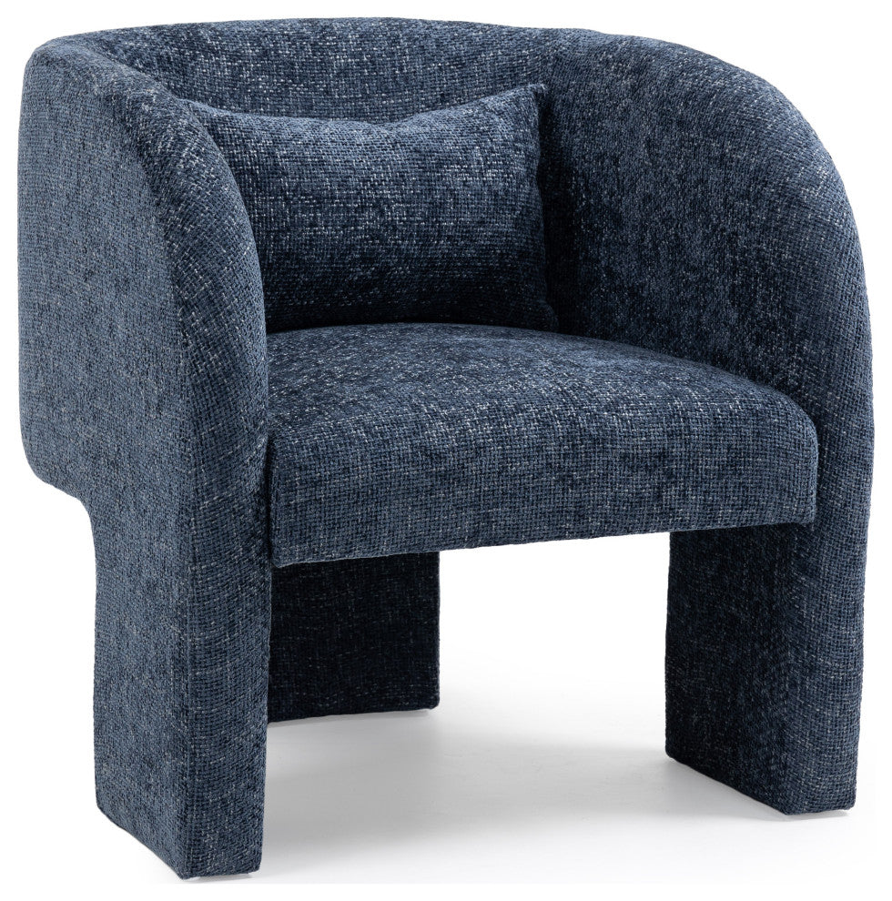 Sawyer Beige Weaved Polyester Fabric Accent Chair, Navy, Chenille Fabric