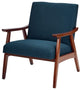 Mid-Century Armchair, Espresso Frame with Cushioned Seat & Back, Azure Blue
