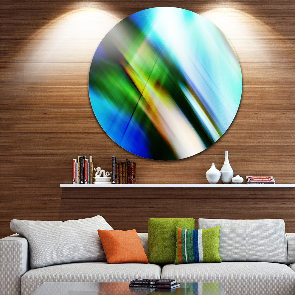 Rays Of Speed Blue Green, Abstract Digital Art Disc Metal Artwork, 23"