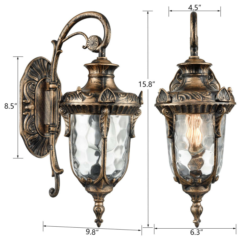 Bronze Outdoor Light Fixture Hammered Glass Wall Lantern Light