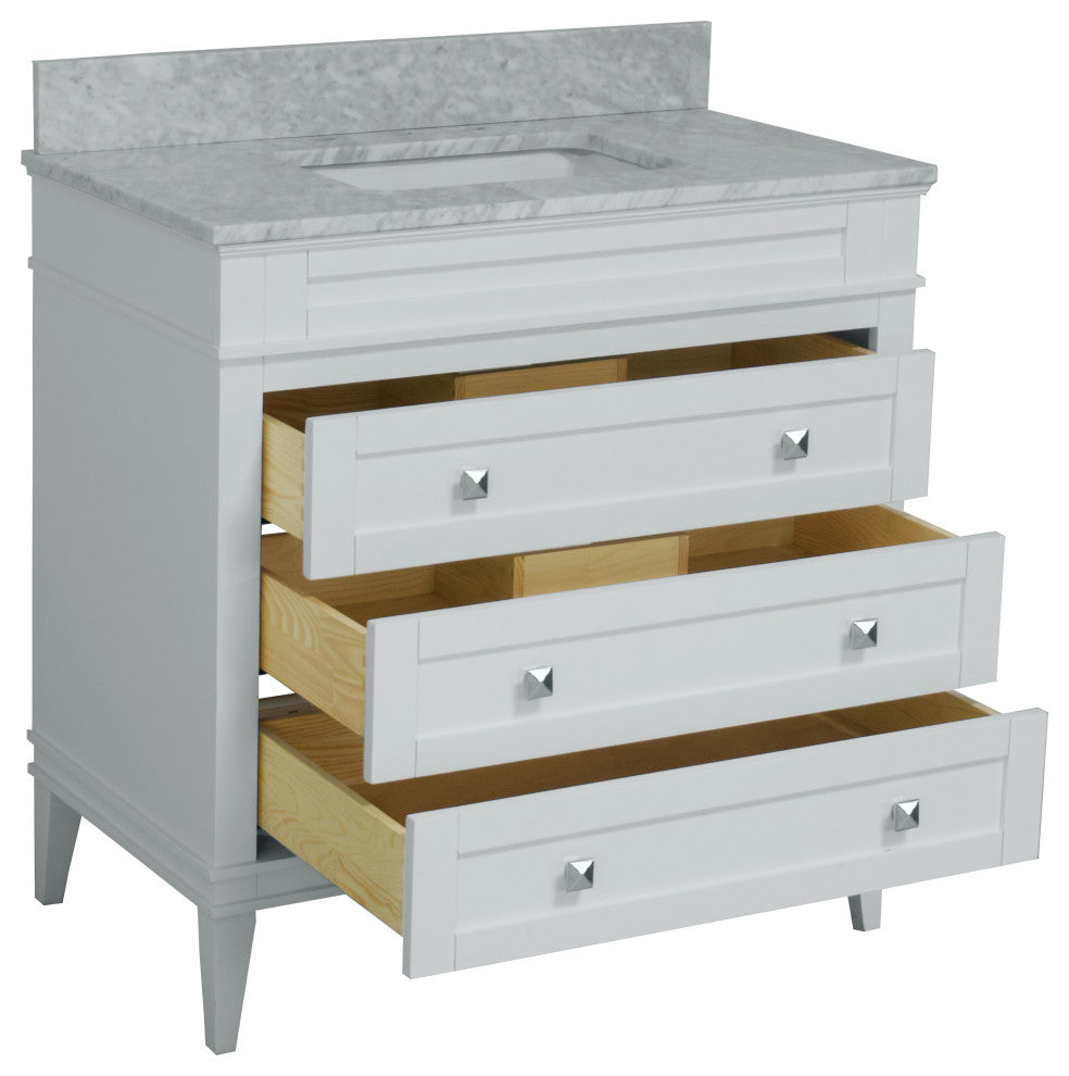Eleanor 36" Bathroom Vanity, White, Carrara Marble
