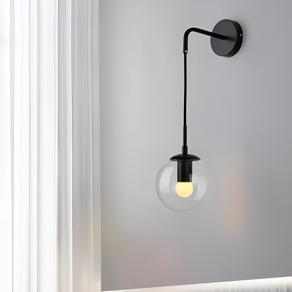 Modern LED Wall Lamp in the Shape of Glass Ball for Dining Room, Black, Clear Glass, Cool Light