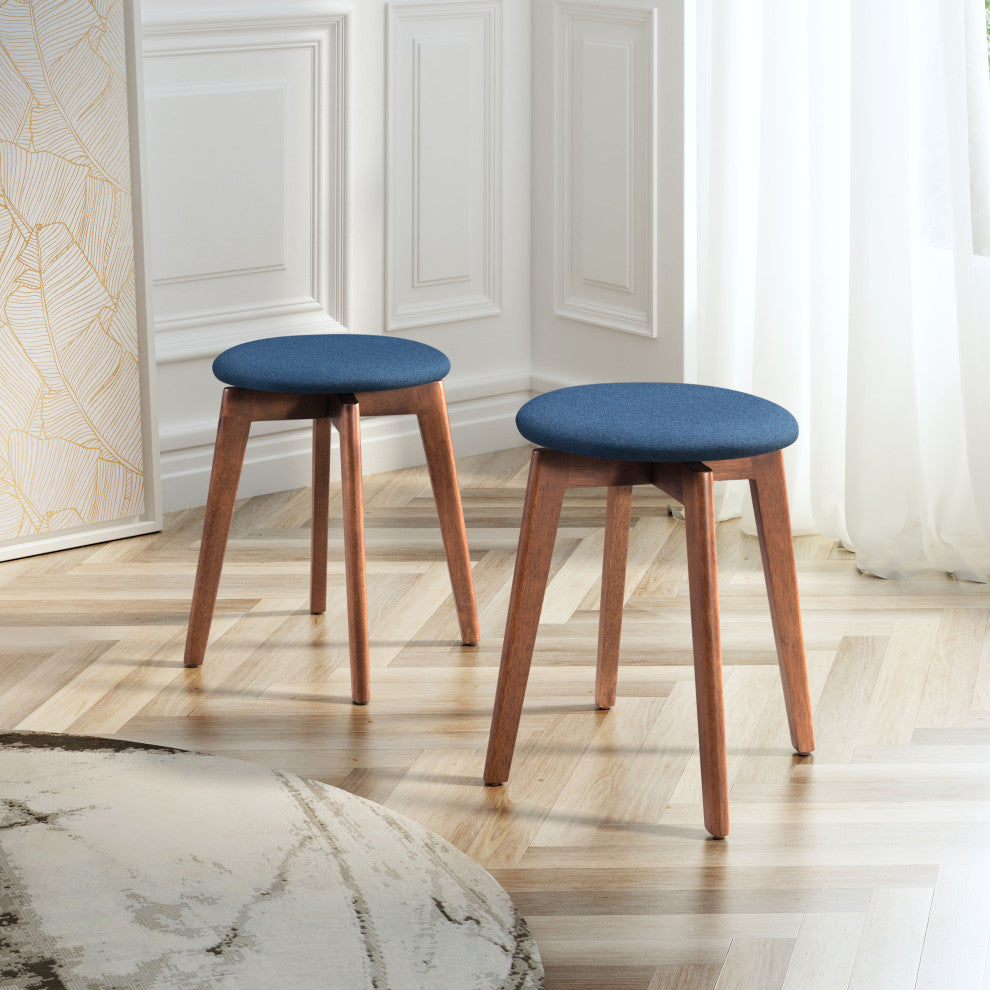 Billy Stool, Set of 2 Walnut & Blue