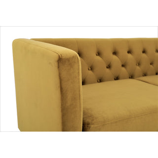 Sofa, Cushioned Seat With Button Tufted Backrest & Track Arms, Medallion Yellow