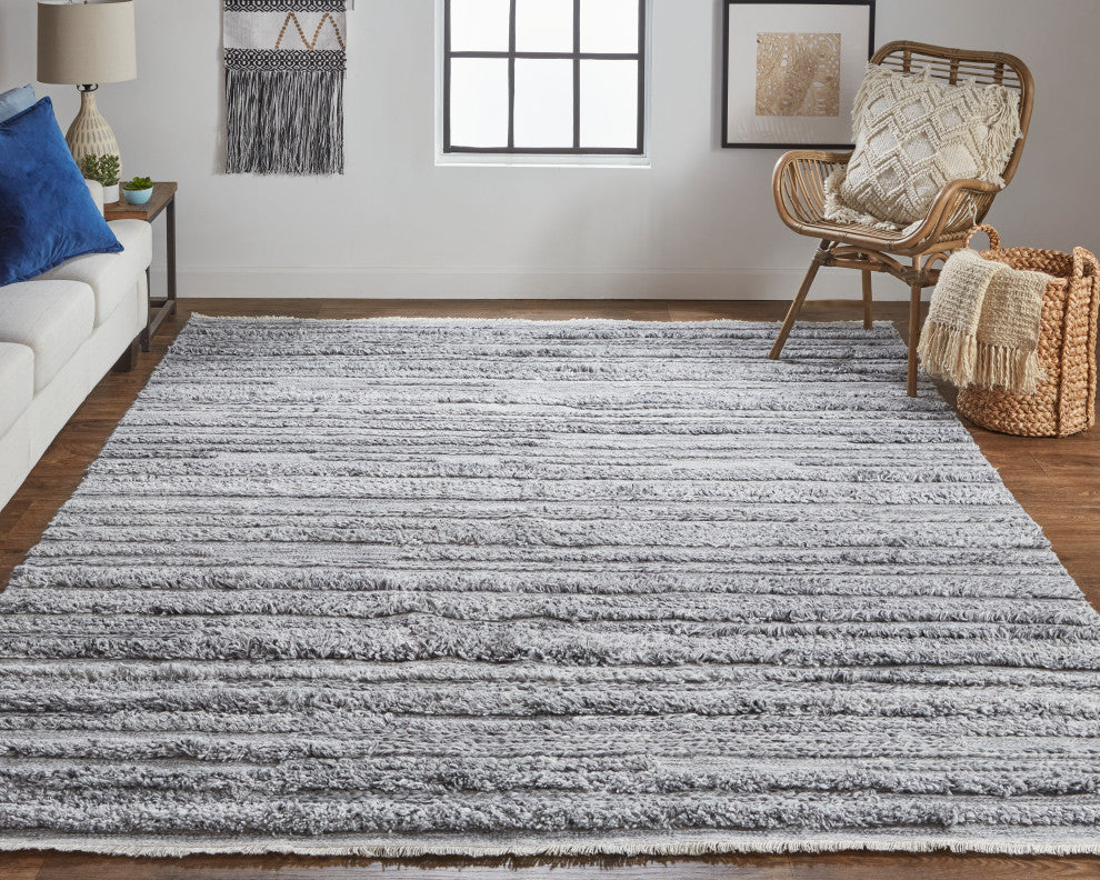 Weave & Wander Akton Shag Rug, Ivory/Dark Gray, 8ft x 10ft Rug