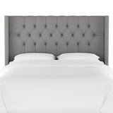Monarch Twin Diamond Nailbutton Wingback Headboard, Linen Gray