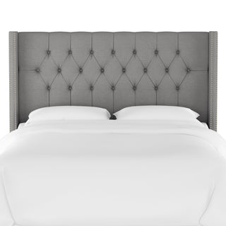 Monarch Twin Diamond Nailbutton Wingback Headboard, Linen Gray