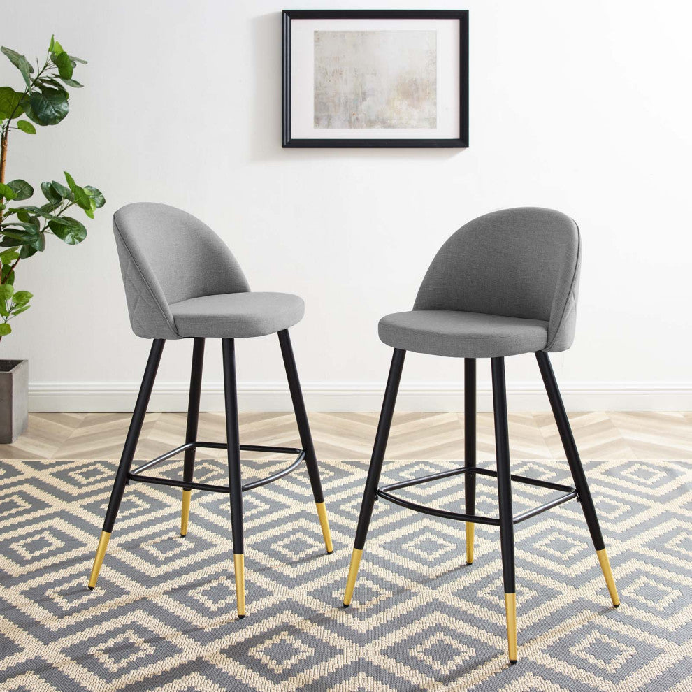 Bar Stool Chair Barstool, Set of 2, Fabric, Metal, Gray, Modern, Bar Pub