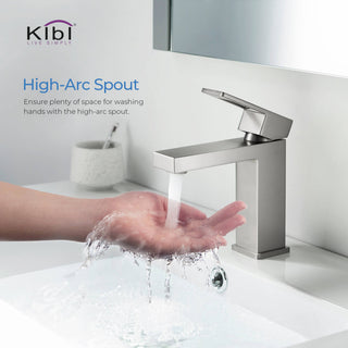 Cubic Single Hole Bathroom Faucet KBF1002, Brush Nickel, with Drain