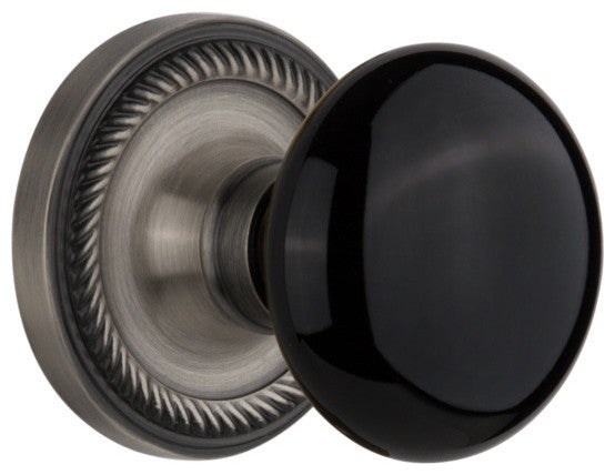 Rope Rosette Privacy Porcelain Door Knob, Antique Pewter