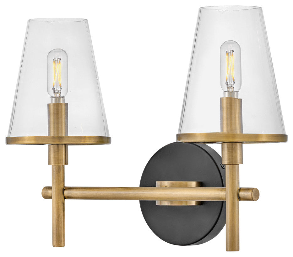 Hinkley Marten 15" Two Light Bath Vanity Fixture, Heritage Brass + Black