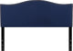Upholstered Queen Size Headboard With Decorative Nail Trim in Navy Fabric