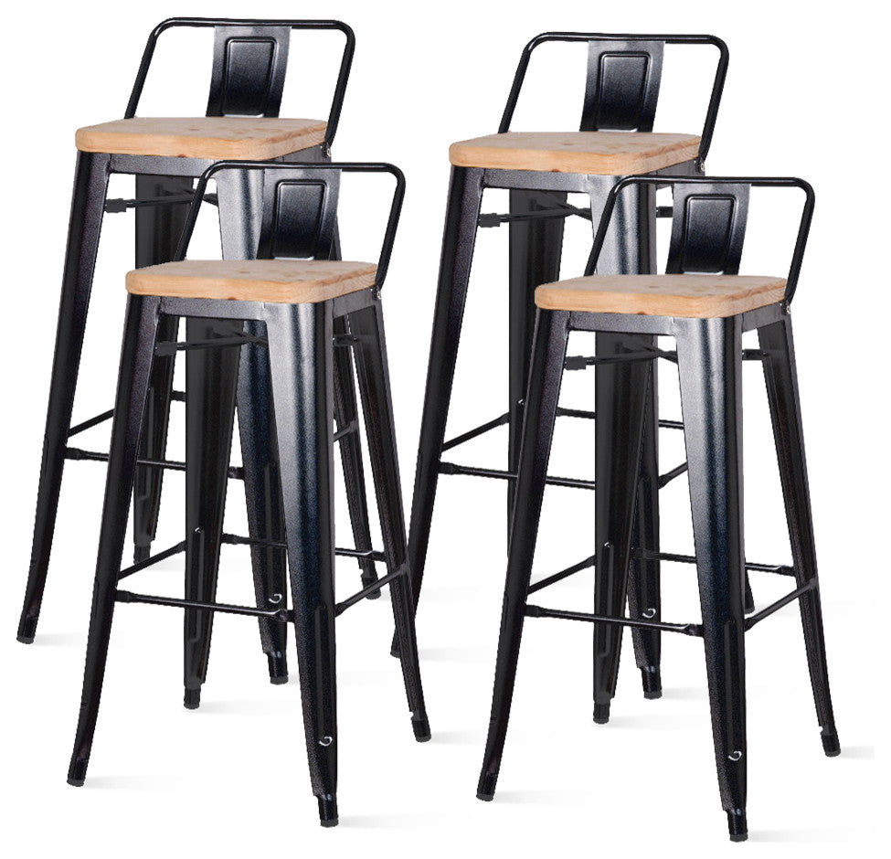 Metropolis Low Back Bar/ Counter Stool, Set of 4, Black, Bar Stool, Wooden