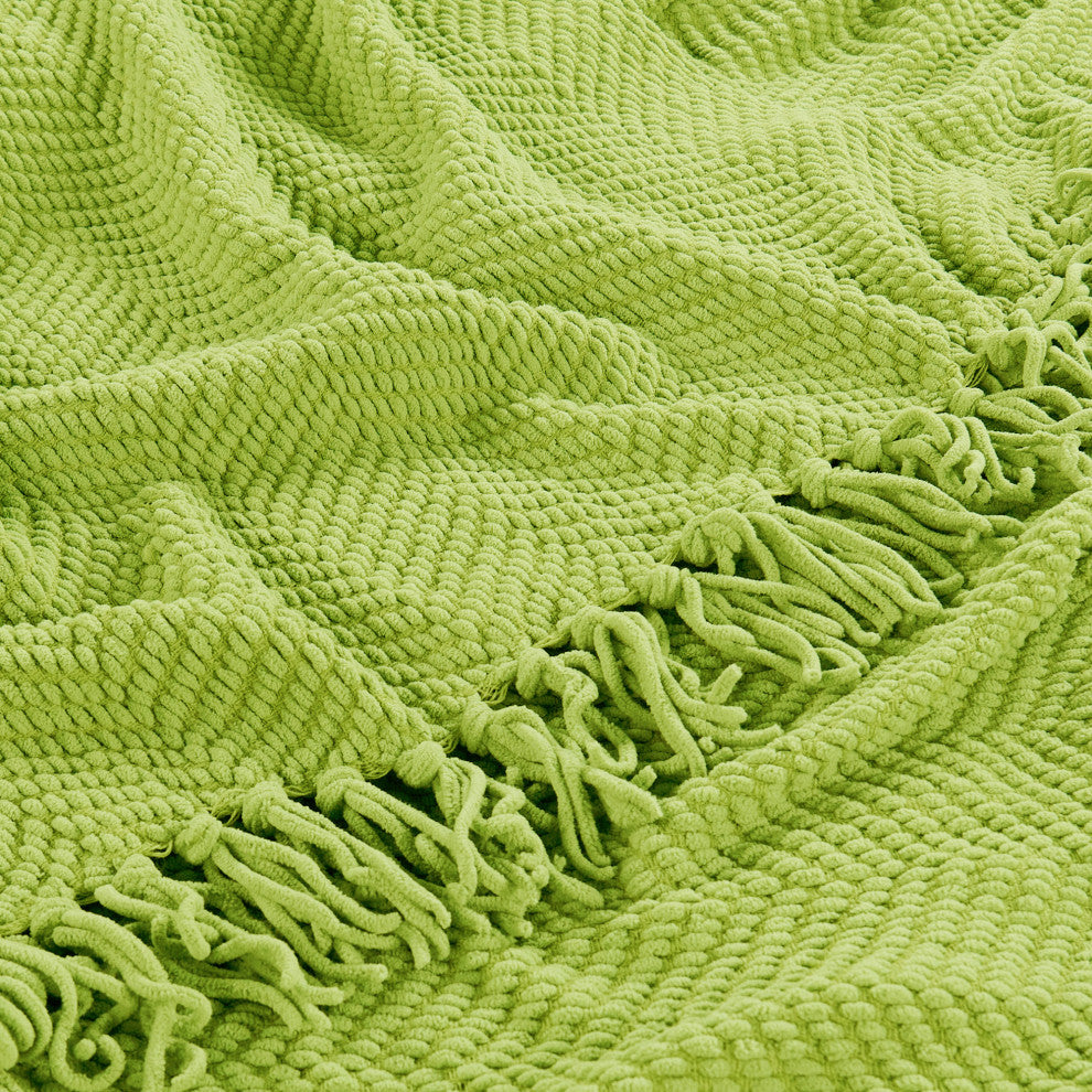 Tweed Knitted Throw Blanket, Dark Citron, 50"x60"