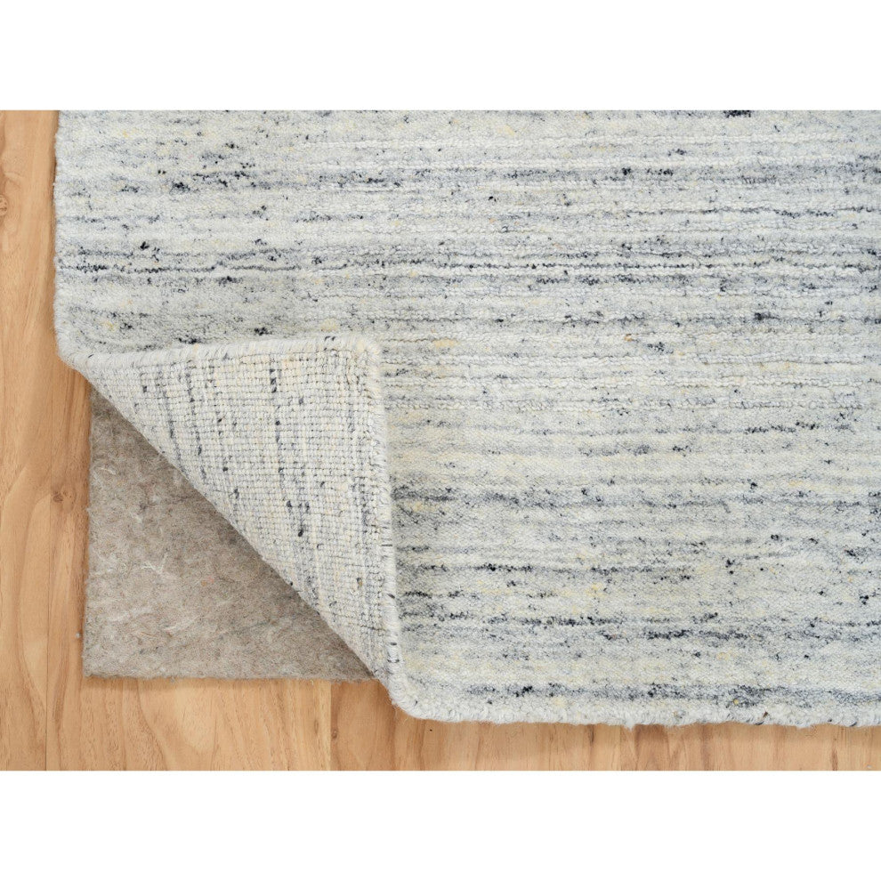 Ivory Hand Loomed Plain Modern Striped Design Natural Wool Runner Rug, 2'6"x6'