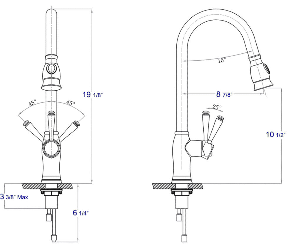 ALFI AB2043-PSS Traditional Solid Polished Stainless Steel Pull Down Faucet