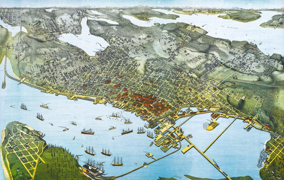 Seattle, WA, 1891 Wall Map Mural, Peel and Stick 3-Panel, 125"x79"