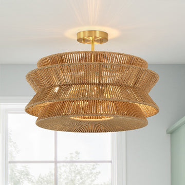 Semi-Flush Mount Ceiling Light, Brown, 20'''' Wide