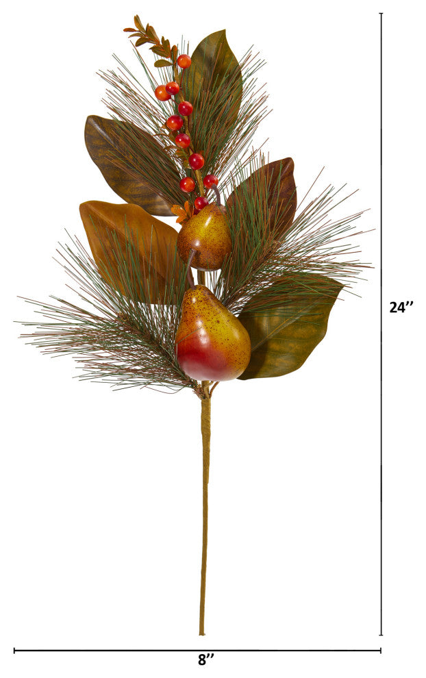 24" Pear, Pine and Magnolia Leaf Artificial Flower, Set of 6