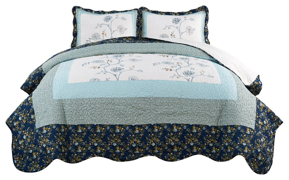Serenta Dorset 3-Piece Bed Spread Coverlet Set, Blue, King, 102"x90"