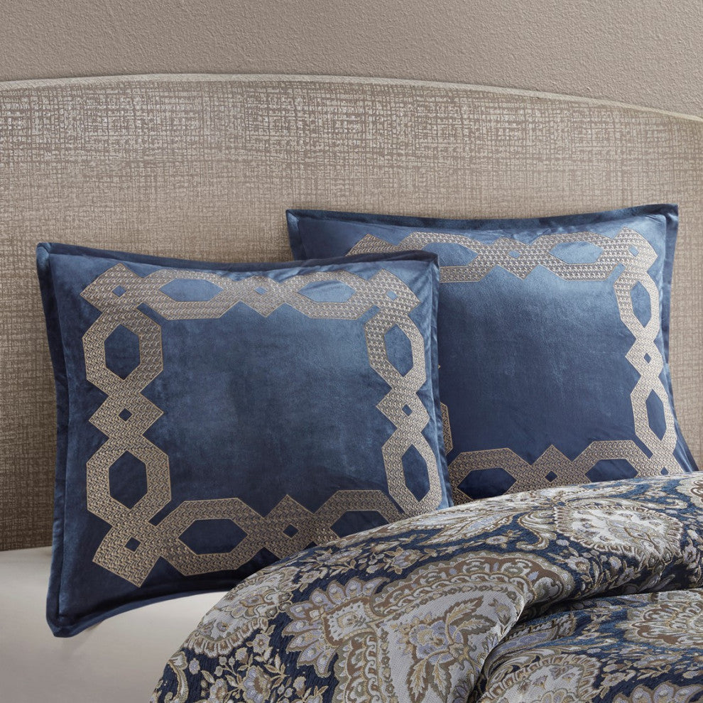 Croscill Clermont Traditional Embroidered Euro Sham, Navy Blue