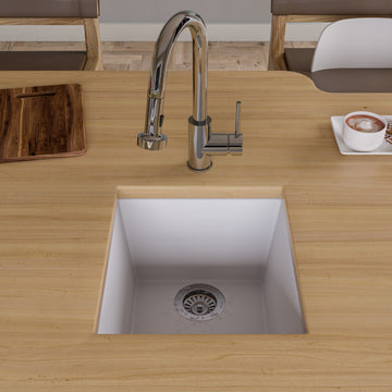 ALFI brand AB1720UM-W White 17" Undermount Rectangular Granite Prep Sink