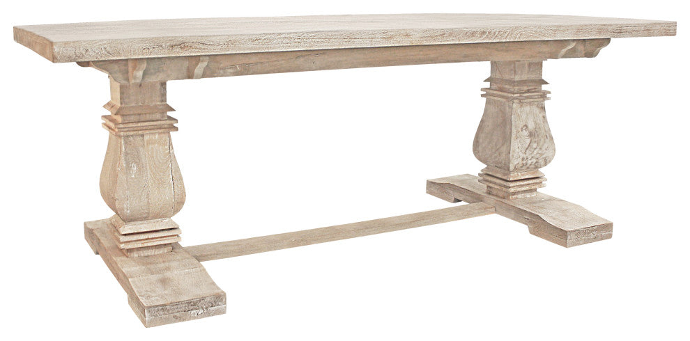 Benedict Rectangular Dining Table in Mango Solid Wood with White Wash Finish