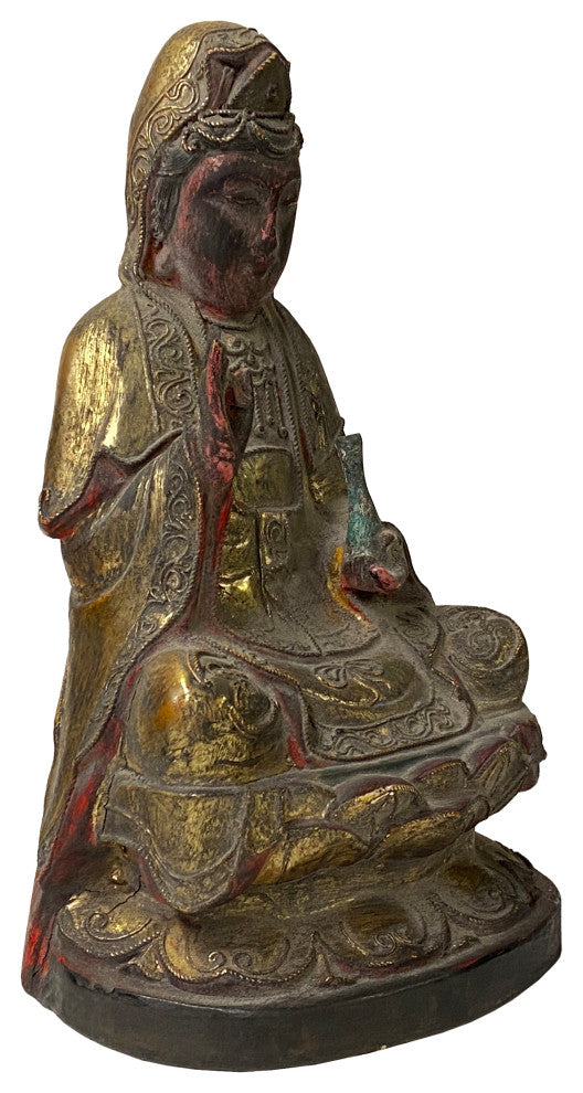 Vintage Chinese Wooden Carved Home Guardian Kwan Yin Figure Hws1175