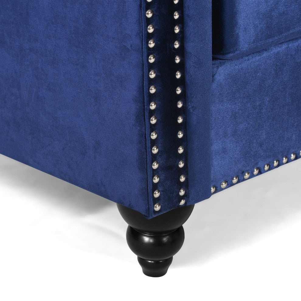 Spencer Tufted Chesterfield Velvet 3-Seater Sofa, Midnight Blue/Dark Brown