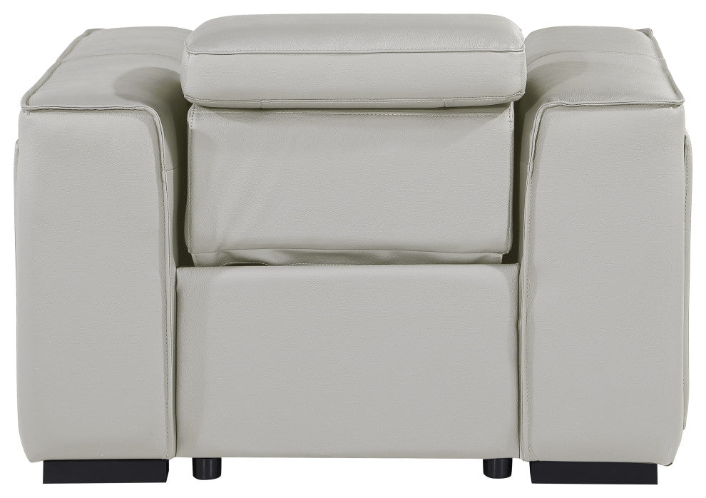 Niccolo Italian Leather Power Reclining Arm Chair With Headrests, Light Gray