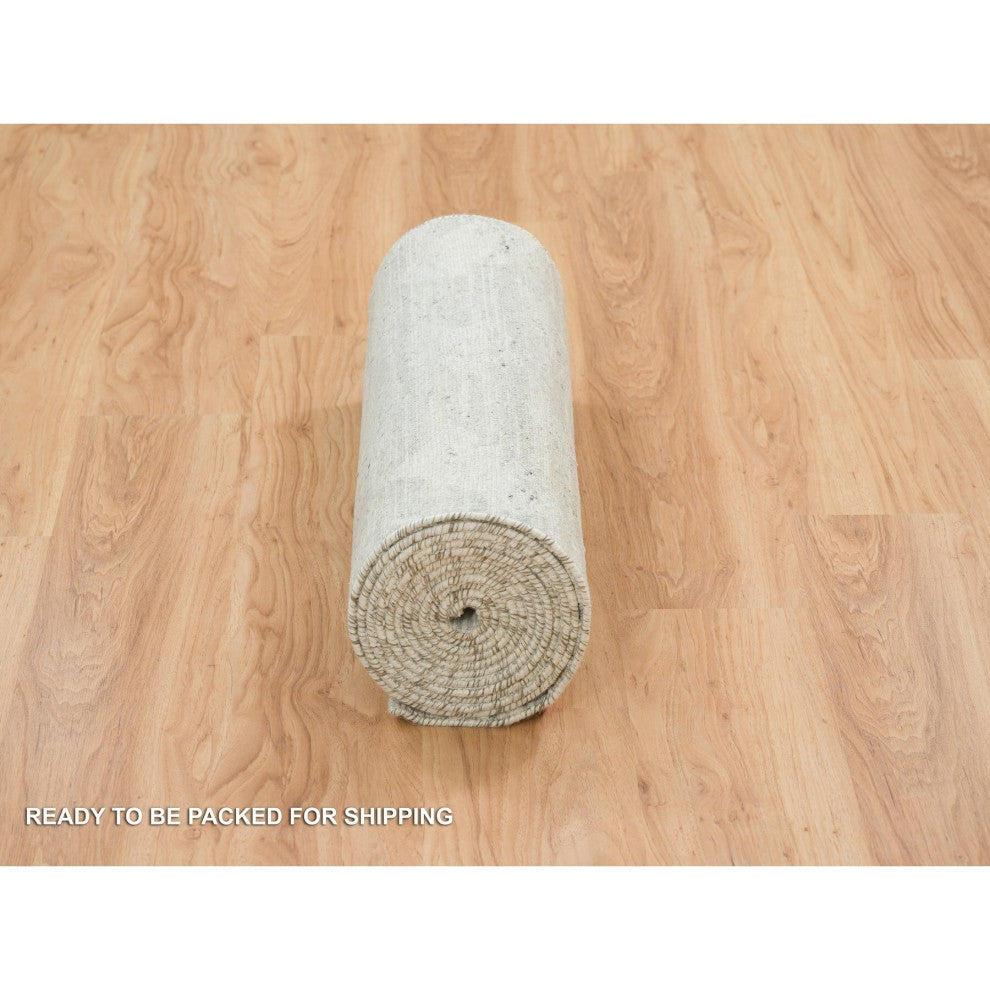 Ivory and Light Gray Hand Spun Undyed Natural XL Runner Oriental Rug 2'6"x16'