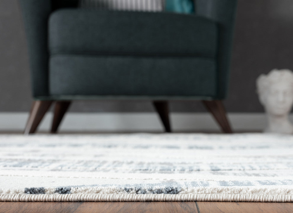 Abani Aspen Collection ASP120A Contemporary Beige Blue Geometric Area Rug