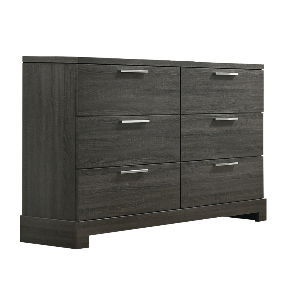 Wooden Dresser with Bracket Legs and 6 Spacious Drawers, Oak Gray