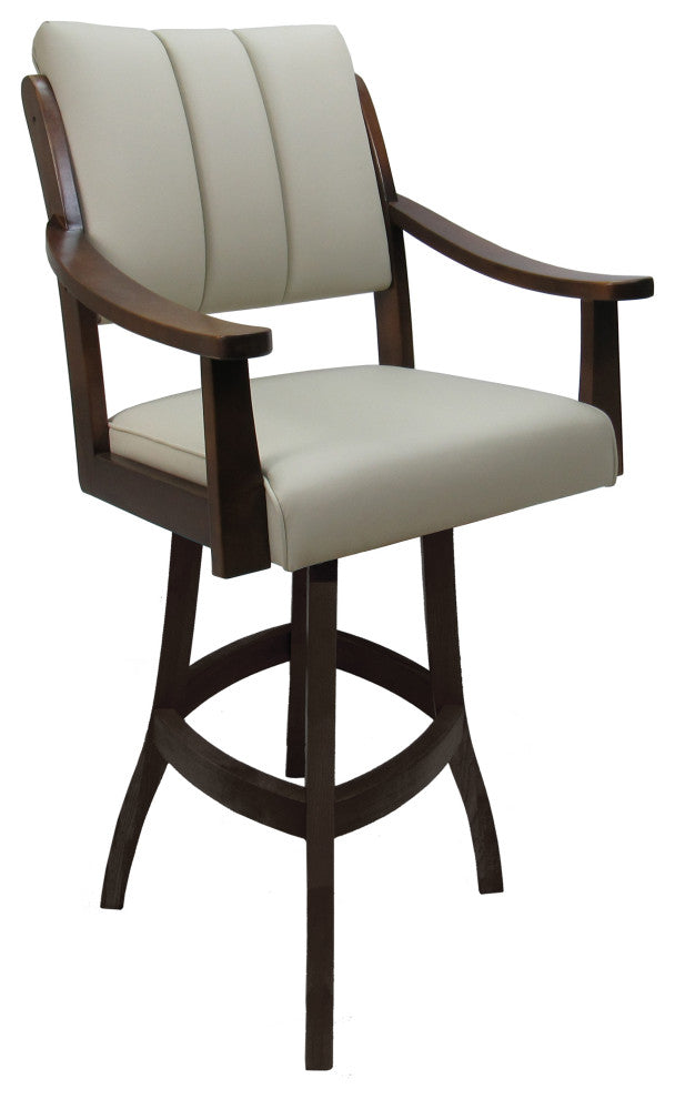 Swivel Counter Wood Bar Stool Casa on S-Base, Ocean Beige Vinyl, Brown Honey, 34"