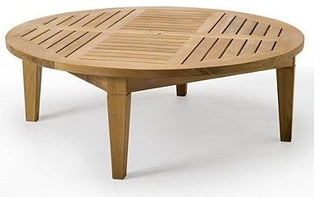 Teak Outdoor 4 Sofa Chair, Round Coffee Table and Canvas Aruba Sunbrella Cushion