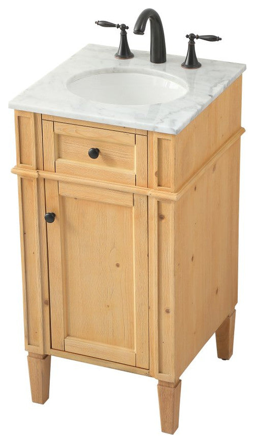 Home Living Vanity with Carrara White Marble Countertop, Natural Wood, 18", Single Sink