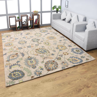 HAND TUFTED WOOL ECO-FRIENDLY AREA RUGS - Rectangle,Cream,Floral