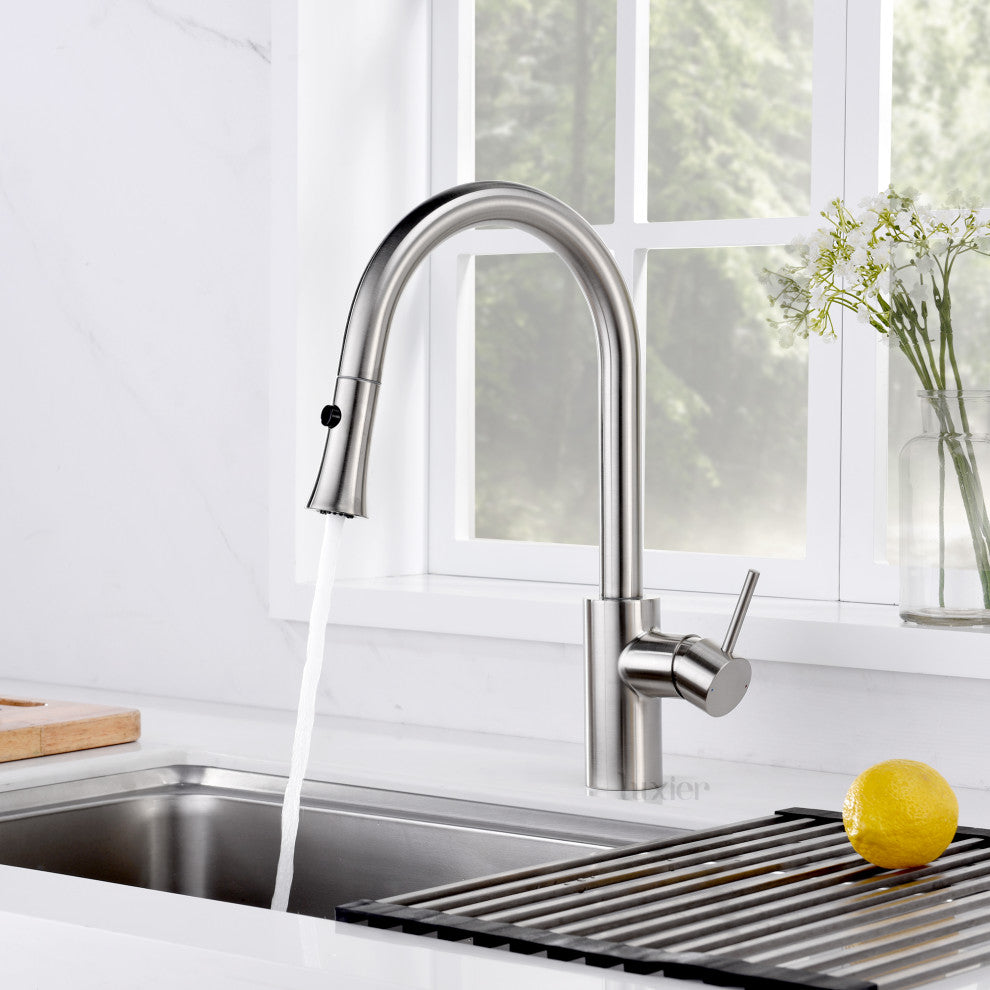 Luxier KTS11-T Single-Handle Pull-Down Sprayer Kitchen Faucet, Brushed Nickel