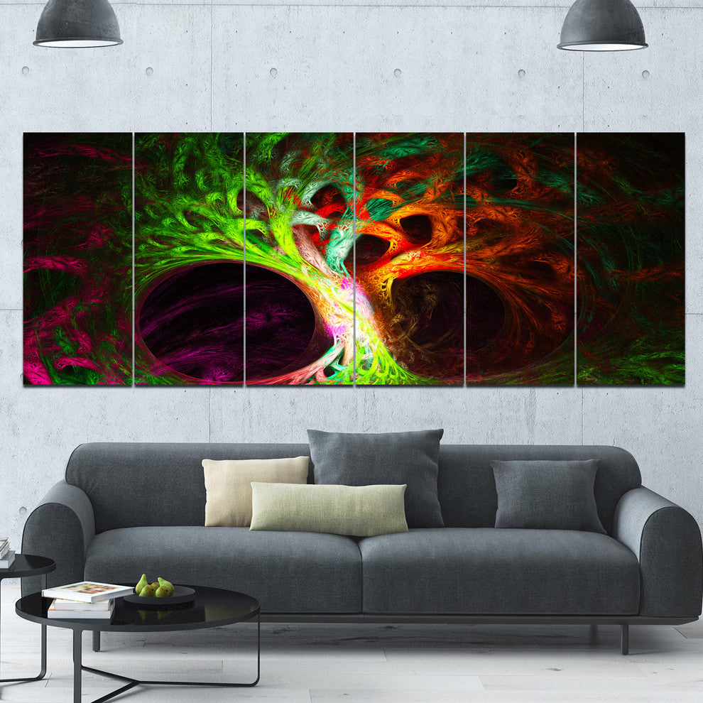 Magical Green Psychedelic Tree, Abstract Art on Canvas, 70"x28", 6 Panels