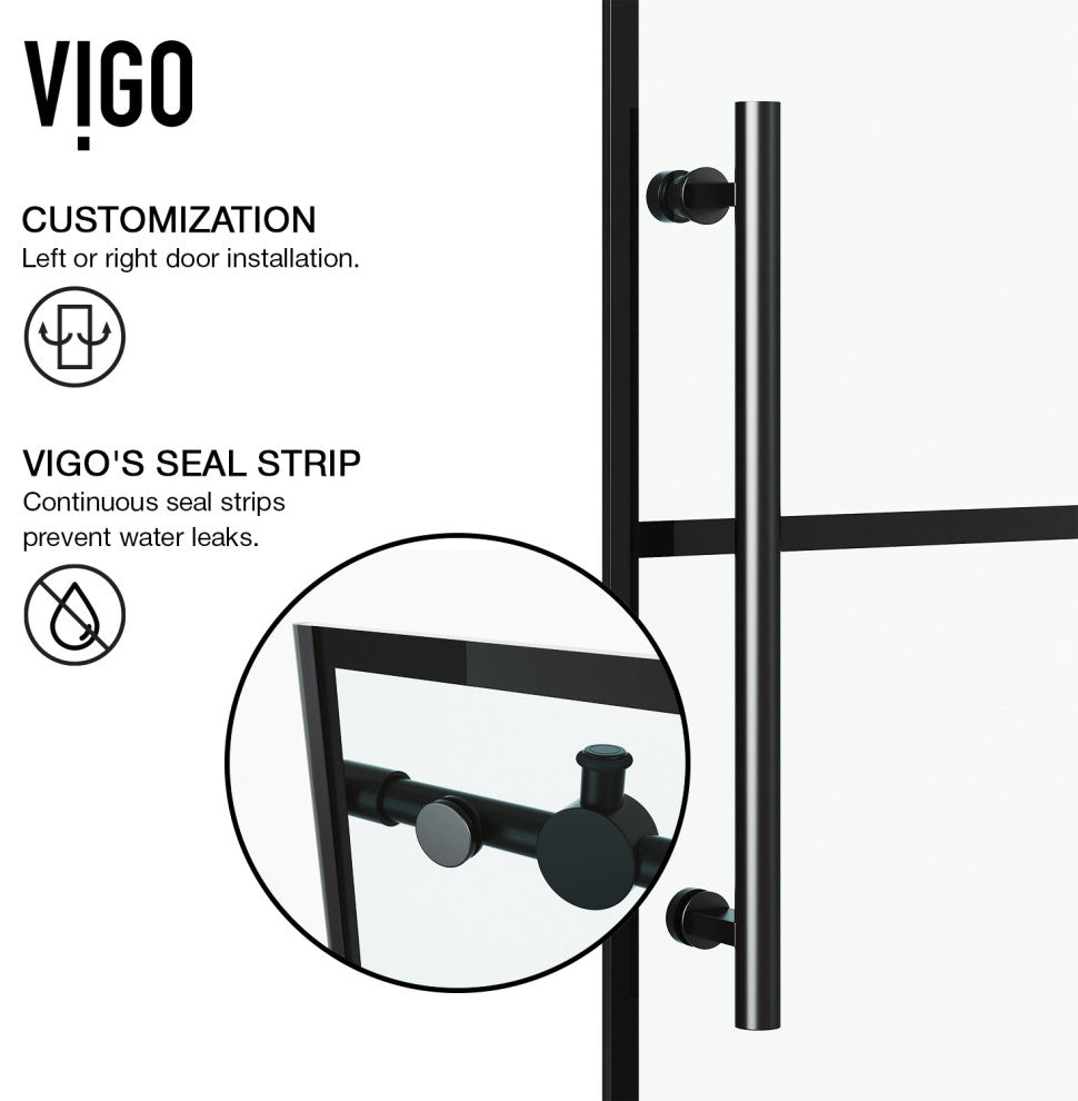 VIGO Elan 56" to 60" W x 74" H Frameless Sliding Shower Door in Matte Black