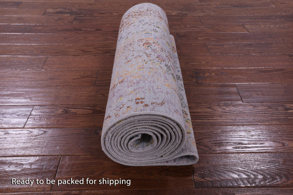 Runner Wool and Silk Modern Handmade Rug 2' 7" X 13' 10" Q9264