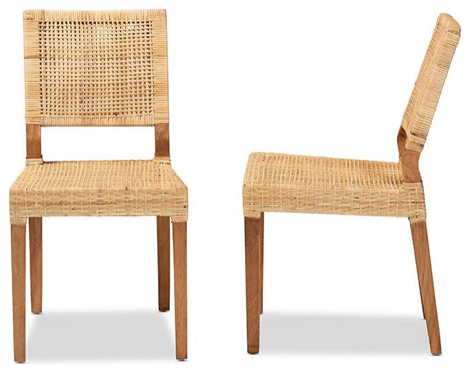 Baxton Studio Lesia Modern Bohemian Natural Brown Rattan and Walnut Brown...