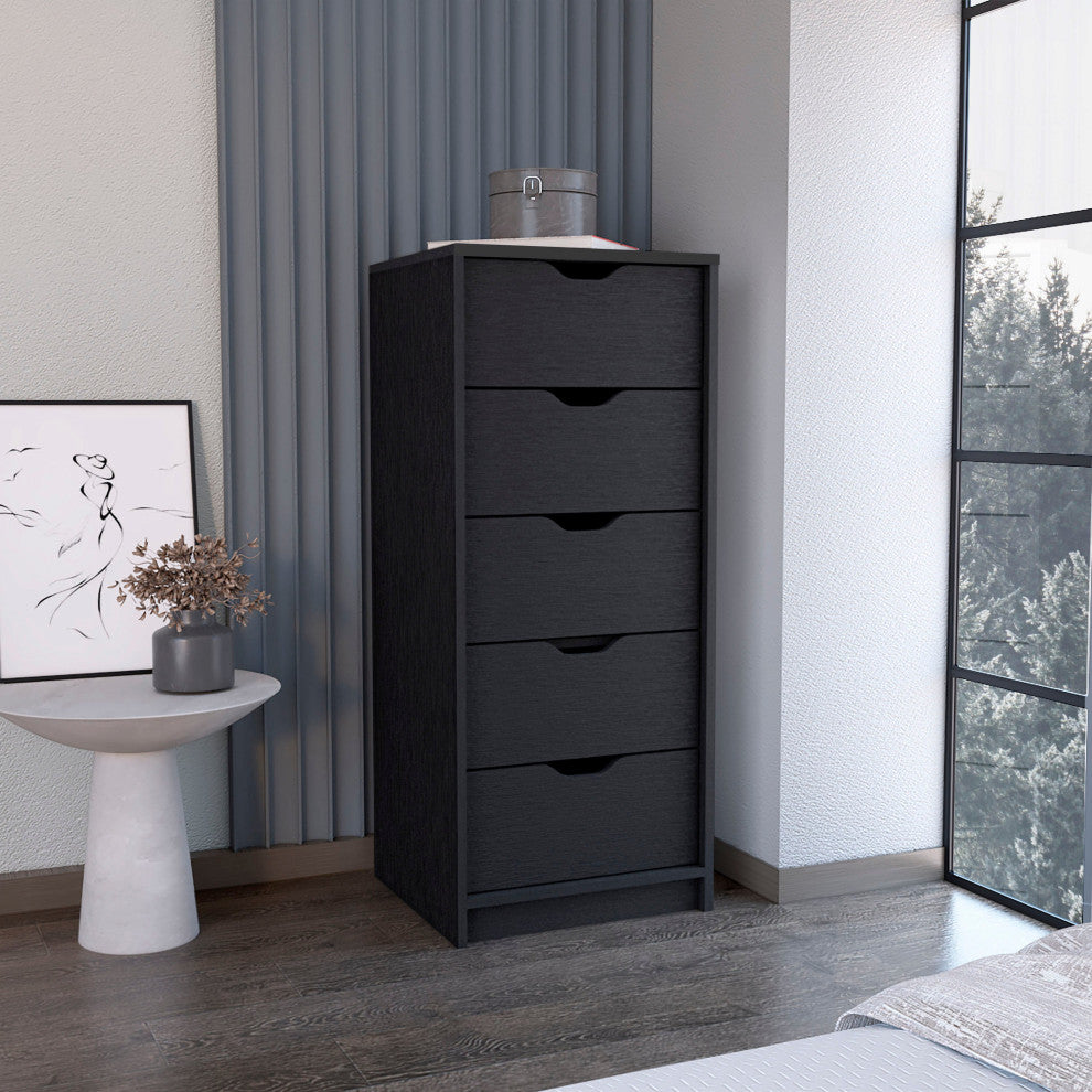 Houma 5 Drawers Narrow Dresser, Black