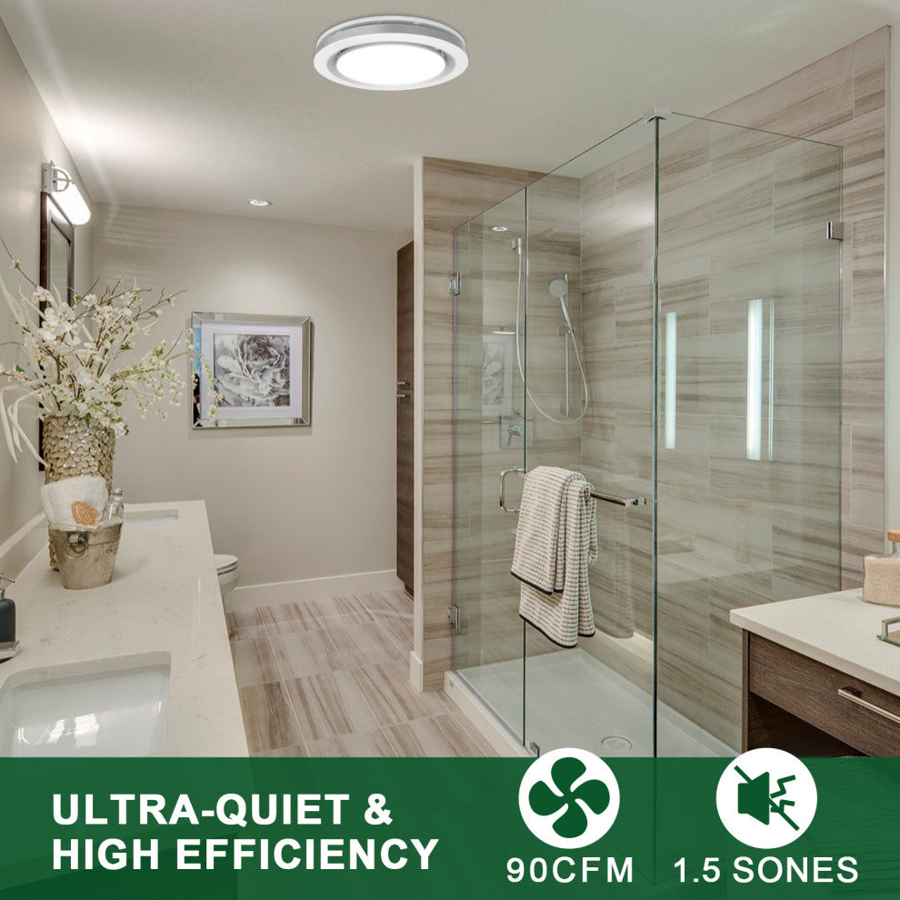 Bathroom Exhaust Fan with Light 90 CFM 1.5 Sones Dimmable Light & Night Light, Silver