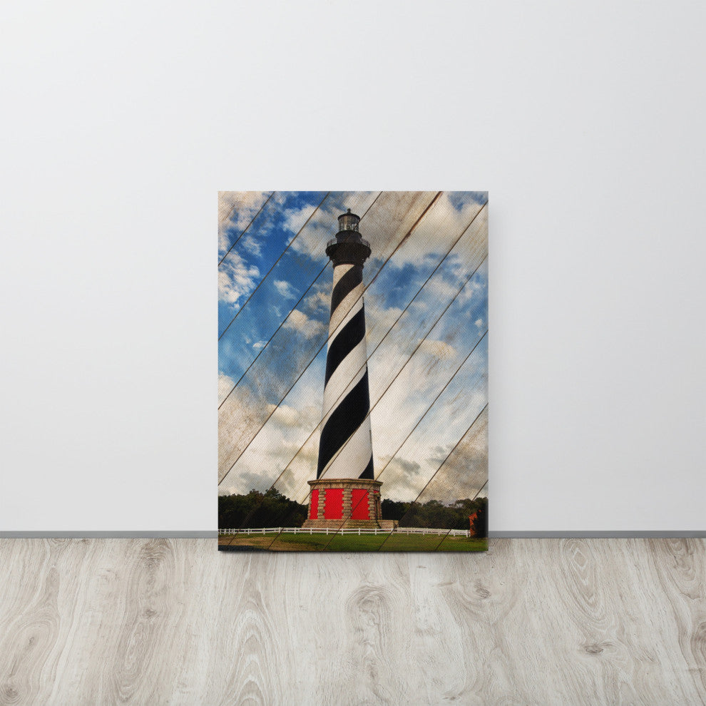 Cape Hatteras Lighthouse Landscape Photo Faux Wood Panels Canvas Prints, 18" X 24"