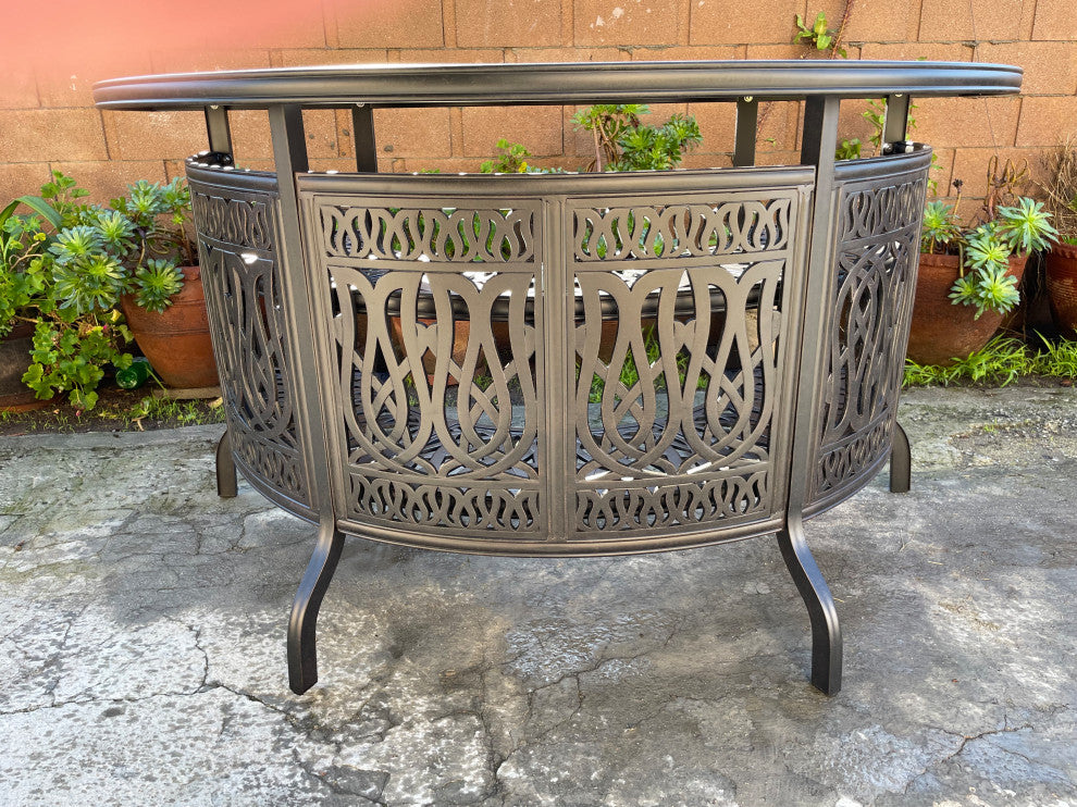 5-Piece Outdoor Bar Set Cast Aluminum Patio Table and 4 Palm Tree Swivel Stools