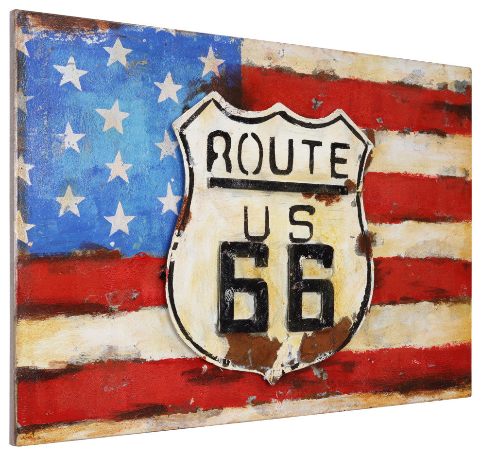 "American Route 66" Mixed Media Iron Hand Painted Dimensional Wall Art